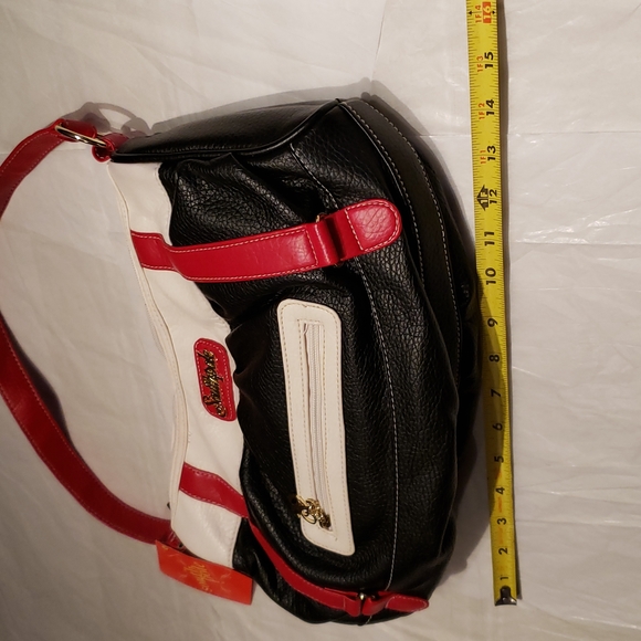 SOUTH POLE Shoulder Handbag New Vegan Pebbled Leather NWT White Black Red 🎉HP🎉 - Picture 11 of 15